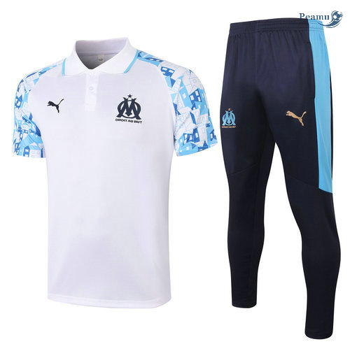 Kit Maglia Formazione POLO Marsiglia + Pantaloni Bianca 2020-2021
