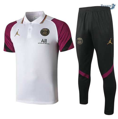 Kit Maglia Formazione POLO Jordan PSG + Pantaloni Bianca/Viola 2020-2021