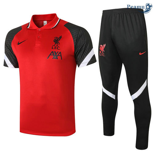 Kit Maglia Formazione Polo Liverpool + Pantalonii 2021-2022 Rosso/Nero