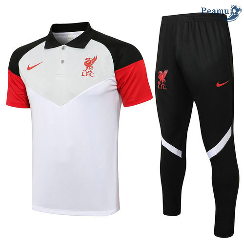 Kit Maglia Formazione Liverpool Polo + Pantalonii Bianca/Grigio 2021-2022