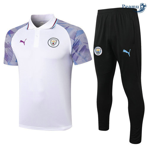 Kit Maglia Formazione Manchester City Polo + Pantalonii Bianca 2021-2022