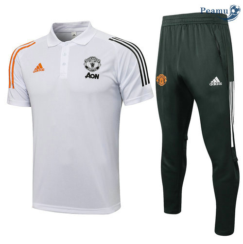 Kit Maglia Formazione Manchester United Polo + Pantalonii Bianca 2021-2022