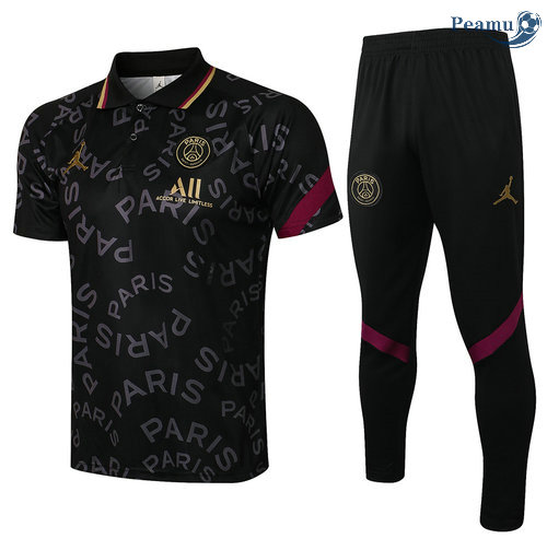 Kit Maglia Formazione PSG Jordan Polo + Pantalonii Nero 2021-2022