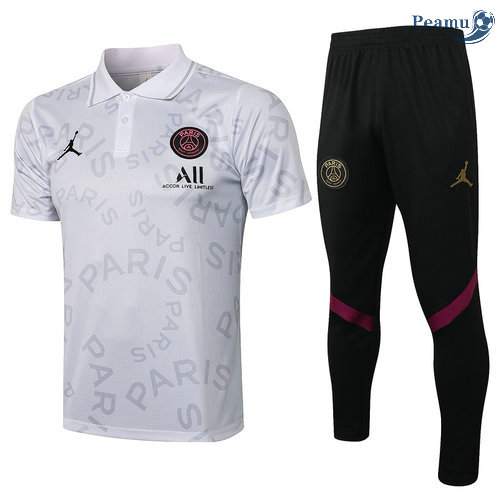Kit Maglia Formazione PSG Jordan Polo + Pantalonii Bianca 2021-2022