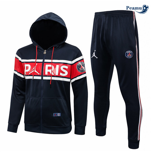 Giacca Tuta Calcio - Felpa con cappuccio Jordan PSG Blu navy/ Rosso 2021-2022
