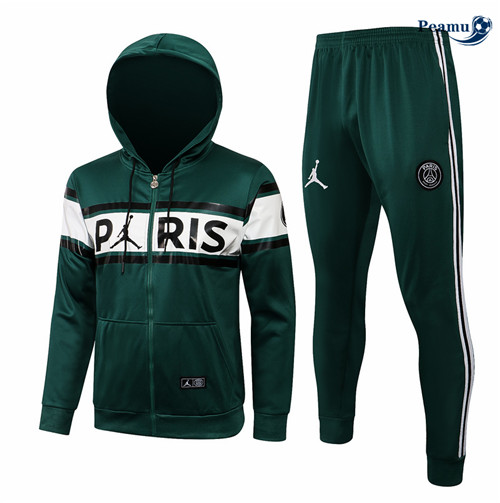 Giacca Tuta Calcio - Felpa con cappuccio Jordan PSG Verde/Bianca 2021-2022