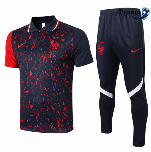 Kit Maglia Formazione Polo Francia + Pantalonii Noir/Rouge 2021-2022
