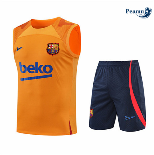 Kit Maglia Formazione Barcellona Debardeur + Pantaloni Orange/Bleu Marine 2022-2023 I0118