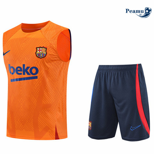 Kit Maglia Formazione Barcellona Debardeur + Pantaloni Orange/Bleu Marine 2022-2023 I0122