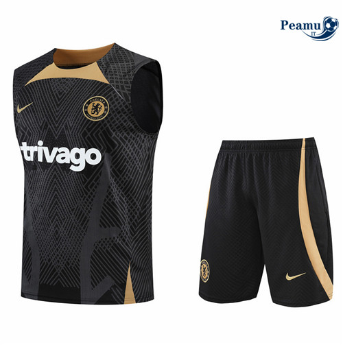 Kit Maglia Formazione Chelsea Debardeur + Pantaloni Noir 2022-2023 I0151