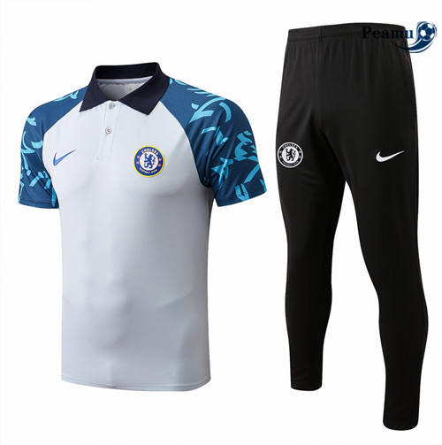 Kit Maglia Formazione polo Chelsea + Pantaloni Blanc/Noir 2022-2023 I0161