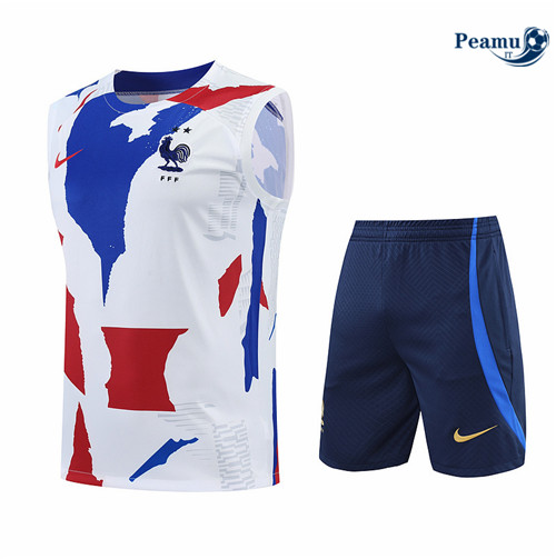 Kit Maglia Formazione Francia Debardeur + Pantaloni Blanc/Bleu Marine 2022-2023 I0165