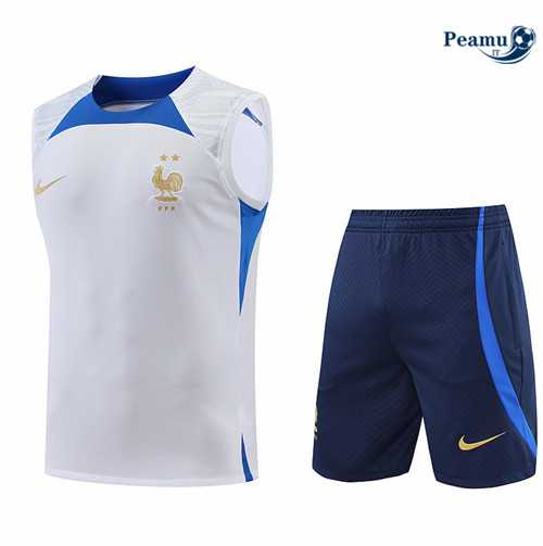 Kit Maglia Formazione Francia Debardeur + Pantaloni Blanc/Bleu Marine 2022-2023 I0166