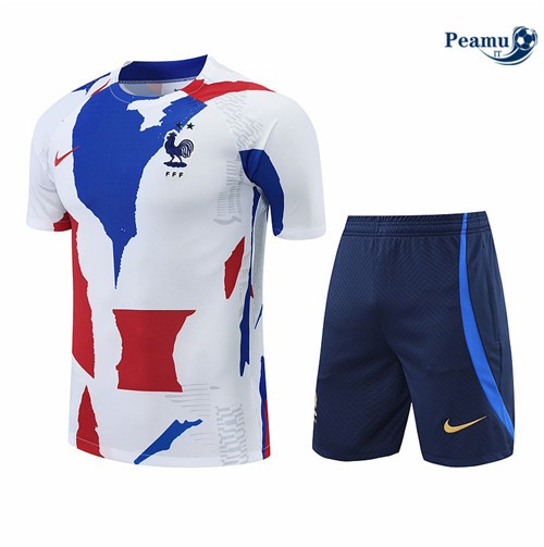Kit Maglia Formazione Francia + Pantaloni Blanc/Bleu Marine 2022-2023 I0169