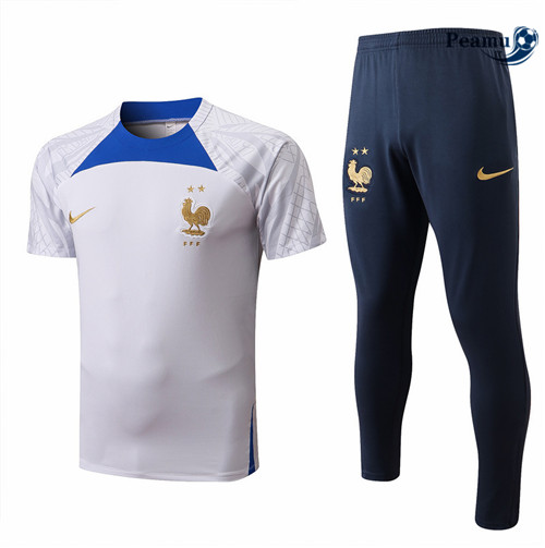 Kit Maglia Formazione Francia + Pantaloni Blanc/Bleu Marine 2022-2023 I0173
