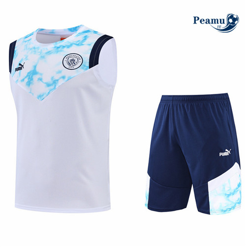 Kit Maglia Formazione Manchester City Debardeur + Pantaloni Blanc/Bleu 2022-2023 I0217