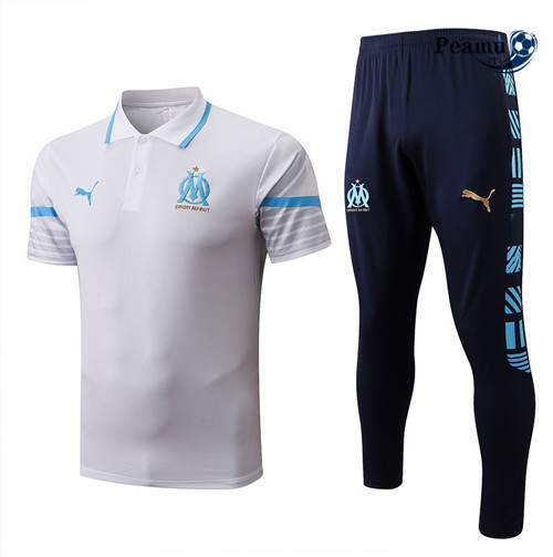 Kit Maglia Formazione polo Marsiglia + Pantaloni Blanc/Bleu Marine 2022-2023 I0231