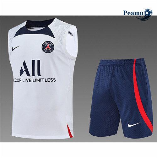 Kit Maglia Formazione Paris PSG Debardeur + Pantaloni Blanc/Bleu Marine 2022-2023 I0247