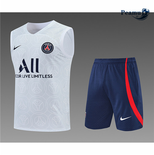Kit Maglia Formazione Paris PSG Debardeur + Pantaloni Blanc/Bleu Marine 2022-2023 I0248