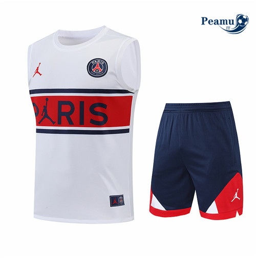 Kit Maglia Formazione Paris PSG Debardeur + Pantaloni Blanc/Bleu Marine/Rouge 2022-2023 I0254