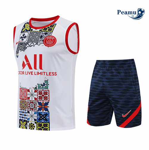 Kit Maglia Formazione Paris PSG Debardeur + Pantaloni Blanc/Bleu Marine 2022-2023 I0256