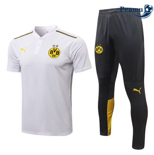 Kit Maglia Formazione Borussia Dortmund Polo + Pantaloni Bianco 2022-2023