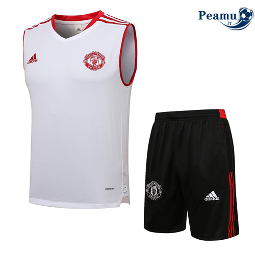Kit Maglia Formazione Debardeur Manchester United + Pantaloni Bianco/Rosso 2022-2023