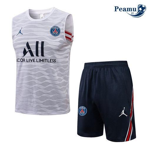 Kit Maglia Formazione Debardeur Jordan PSG + Pantaloni Bianco 2022-2023