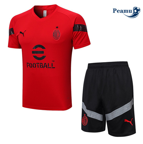 peamu Maglia Calcio Kit Maglia Formazione AC Milan + Pantaloncini Rosso 2022-2023 PA2595
