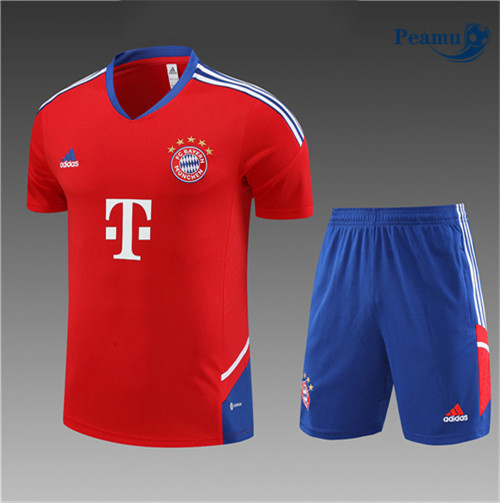 peamu Maglia Calcio Kit Maglia Formazione Bayern Monaco Bambino + Pantaloncini Rosso 2022-2023 PA2442