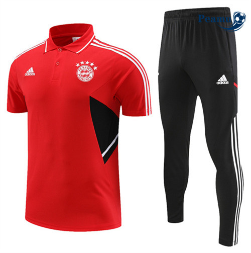 peamu Maglia Calcio Kit Maglia Formazione Bayern Monaco Polo + Pantaloni Rosso 2022-2023 PA2444