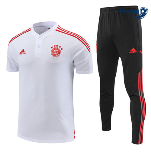 peamu Maglia Calcio Kit Maglia Formazione Bayern Monaco Polo + Pantaloni Bianco 2022-2023 PA2445