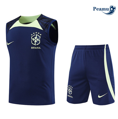 peamu Maglia Calcio Kit Maglia Formazione Brasile Canotta + Pantaloncini Blu 2022-2023 PA2514