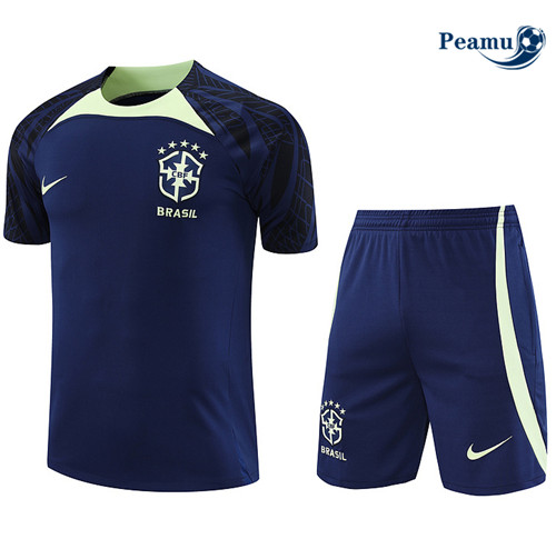 peamu Maglia Calcio Kit Maglia Formazione Brasile + Pantaloncini Blu 2022-2023 PA2517