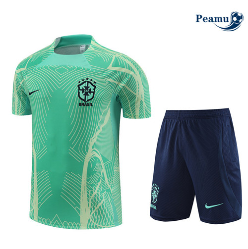 peamu Maglia Calcio Kit Maglia Formazione Brasile + Pantaloncini vert 2022-2023 PA2519