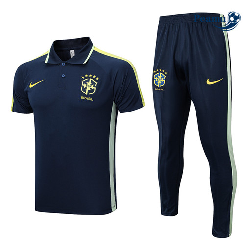 peamu Maglia Calcio Kit Maglia Formazione Brasile Polo + Pantaloni Blu 2023-2024 PA2523