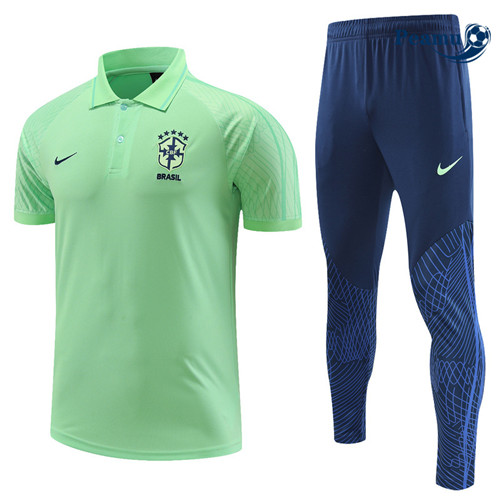 peamu Maglia Calcio Kit Maglia Formazione Brasile Polo + Pantaloni vert 2022-2023 PA2526