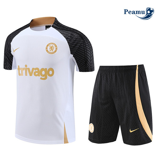 peamu Maglia Calcio Kit Maglia Formazione Chelsea + Pantaloncini Bianco 2023-2024 PA2562