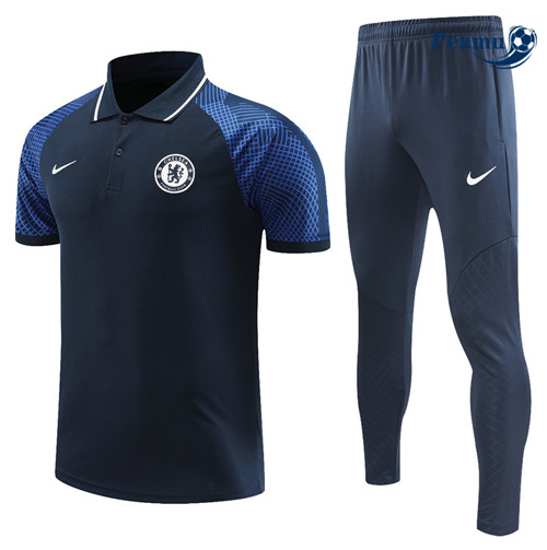 peamu Maglia Calcio Kit Maglia Formazione Chelsea Polo + Pantaloni Blu 2022-2023 PA2563