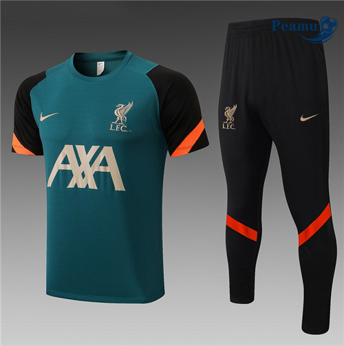 peamu Maglia Calcio Kit Maglia Formazione Liverpool + Pantaloni vert 2022-2023 PA2577