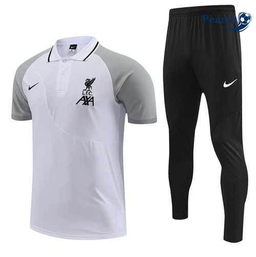 peamu Maglia Calcio Kit Maglia Formazione Liverpool + Pantaloni Bianco 2022-2023 PA2579