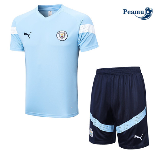 peamu Maglia Calcio Kit Maglia Formazione Manchester City + Pantaloncini Blu 2022-2023 PA2581