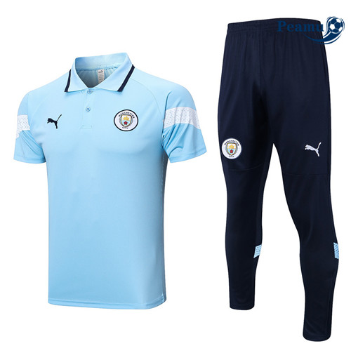 peamu Maglia Calcio Kit Maglia Formazione Manchester City Polo + Pantaloni Blu 2022-2023 PA2583