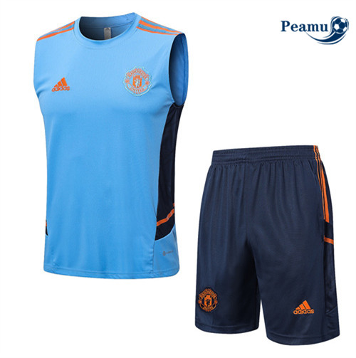 peamu Maglia Calcio Kit Maglia Formazione Manchester United Canotta + Pantaloncini Blu 2022-2023 PA2587