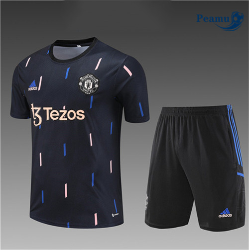 peamu Maglia Calcio Kit Maglia Formazione Manchester United Bambino + Pantaloncini Blu 2022-2023 PA2588