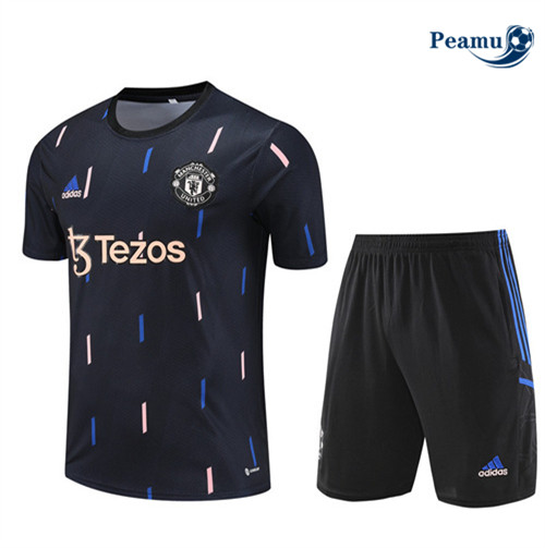 peamu Maglia Calcio Kit Maglia Formazione Manchester United + Pantaloncini Blu 2022-2023 PA2590