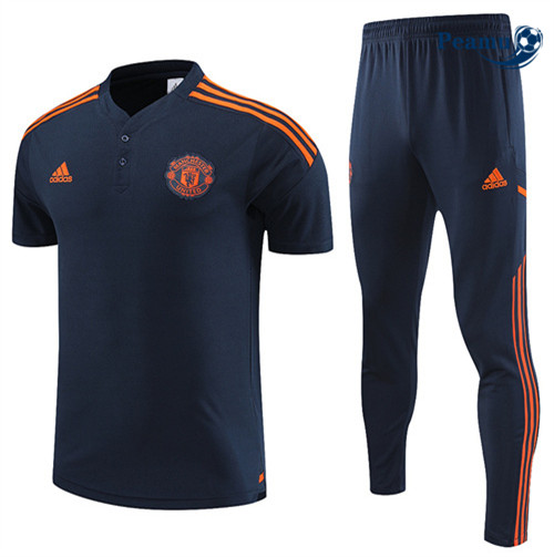 peamu Maglia Calcio Kit Maglia Formazione Manchester United Polo + Pantaloni Blu 2022-2023 PA2591