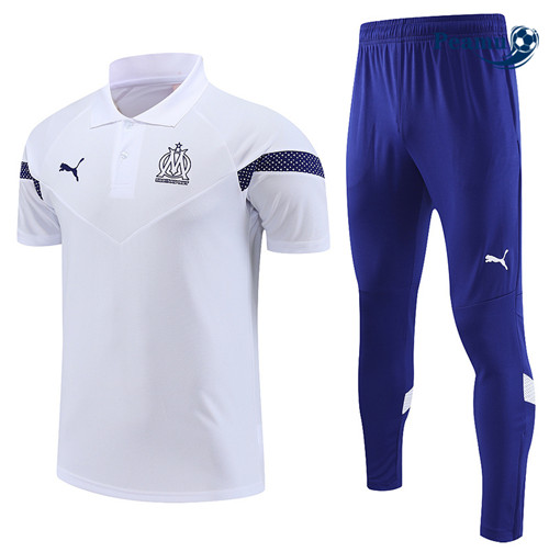 peamu Maglia Calcio Kit Maglia Formazione Marsiglia polo + Pantaloni Bianco 2022-2023 PA2472