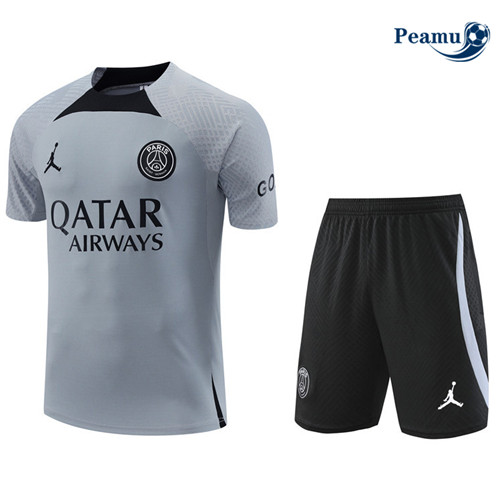 peamu Maglia Calcio Kit Maglia Formazione Paris PSG + Pantaloncini Grigio 2022-2023 PA2480