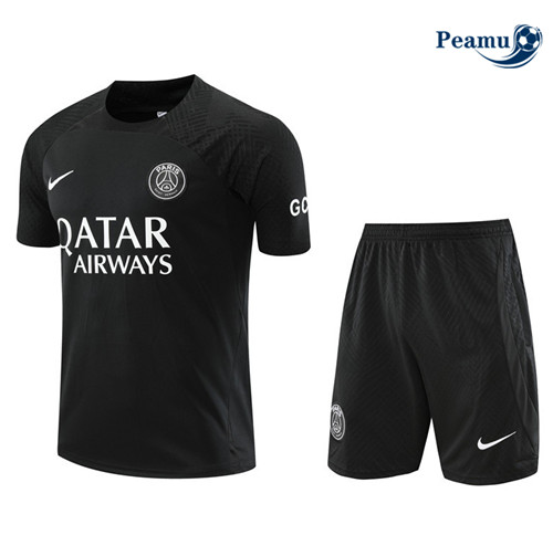 peamu Maglia Calcio Kit Maglia Formazione Paris PSG + Pantaloncini Nero 2022-2023 PA2484